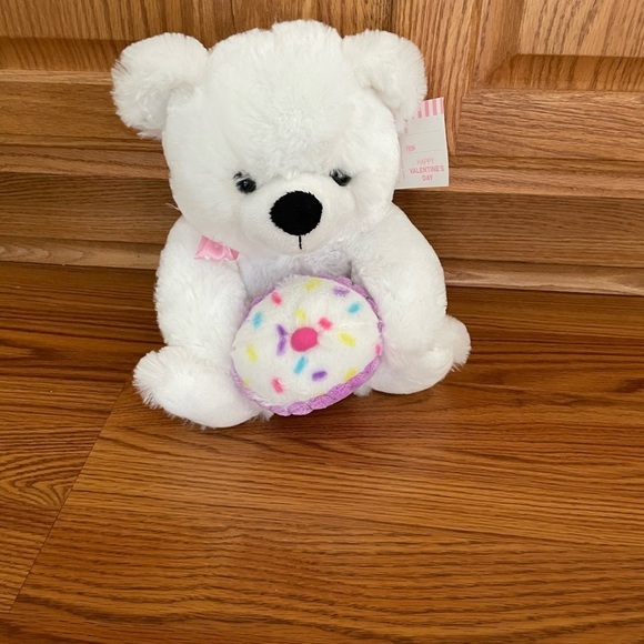 Kellytoy White Plush Bear Holding a multicolored cupcake NWT - Picture 1 of 9